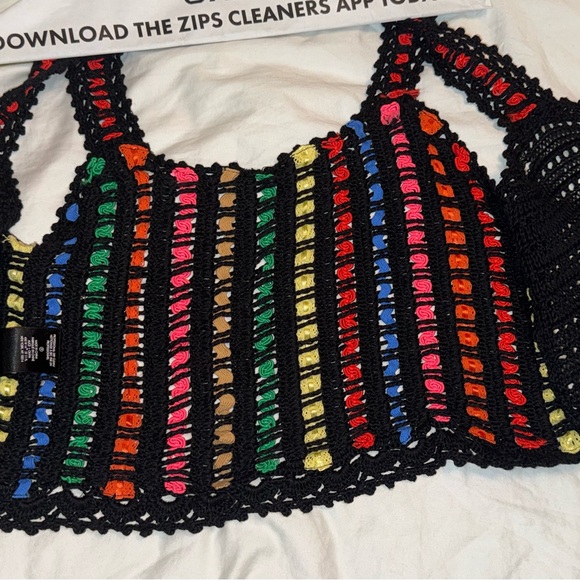 Alice + Olivia Lorri Crochet Crop Tank Top Black/Multi Size L - Picture 10 of 11